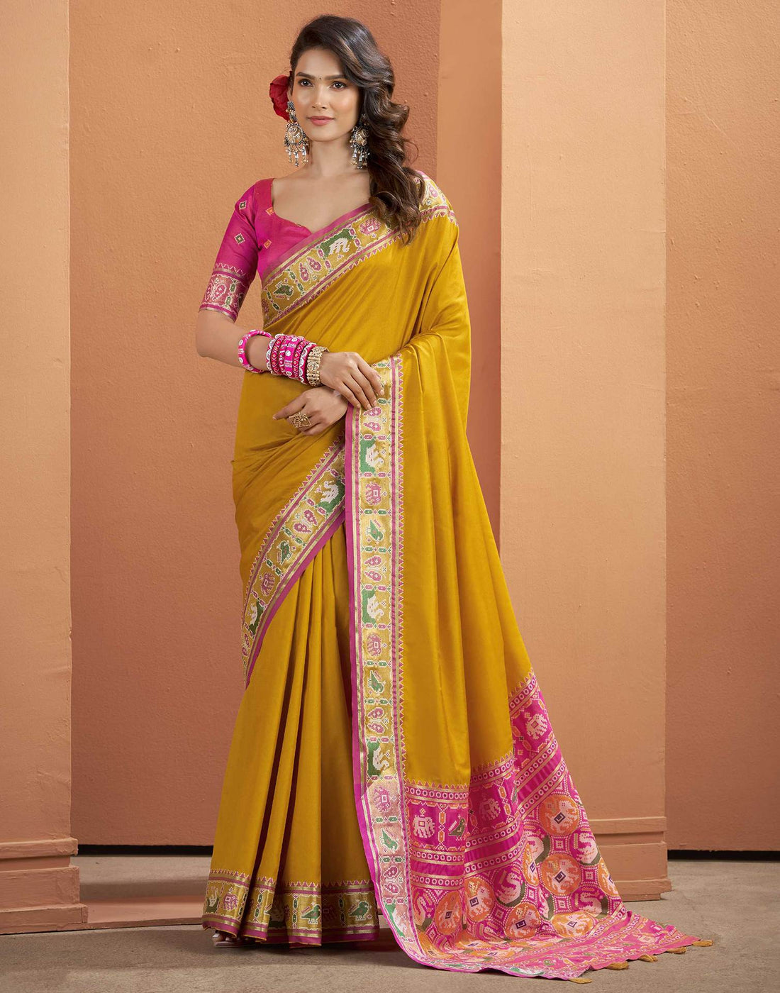 Mustard Yellow Silk Woven Patola Saree