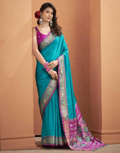 Teal Blue Silk Woven Patola Saree