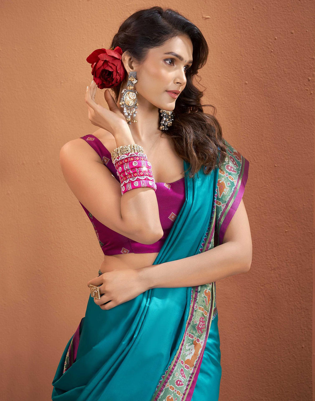 Teal Blue Silk Woven Patola Saree