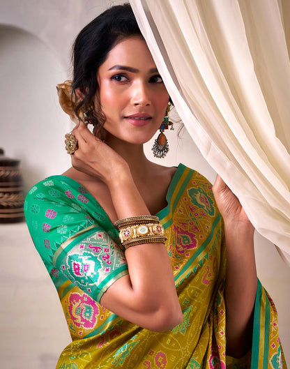 Mustard Green Silk Woven Patola Saree