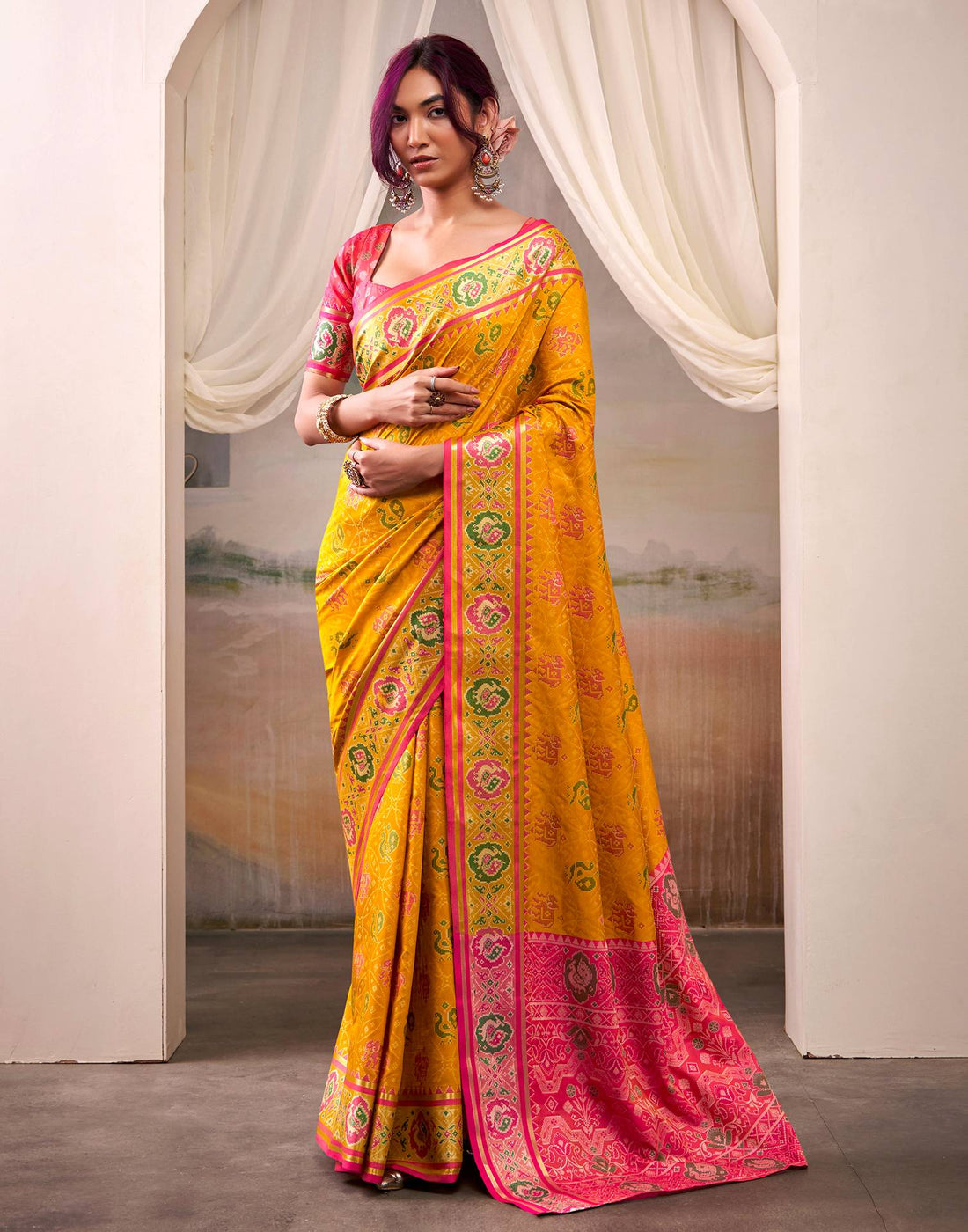 Mustard Yellow Silk Woven Patola Saree