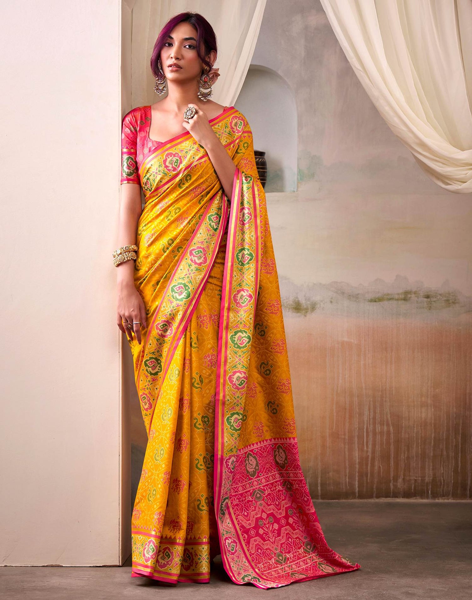 Mustard Yellow Silk Woven Patola Saree