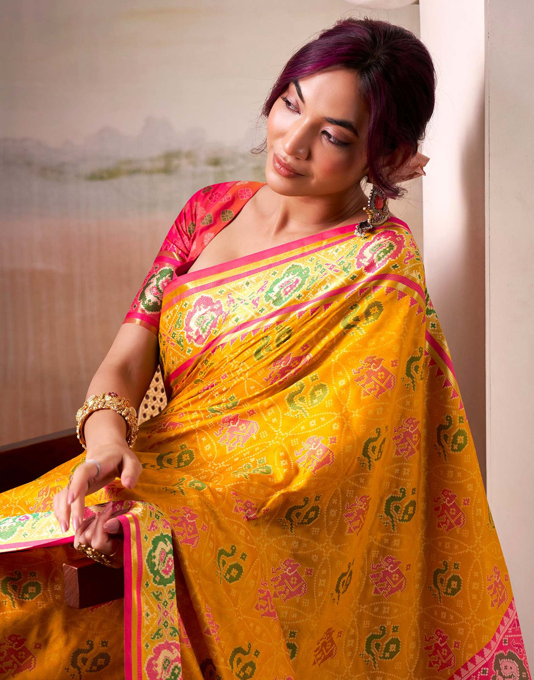 Mustard Yellow Silk Woven Patola Saree