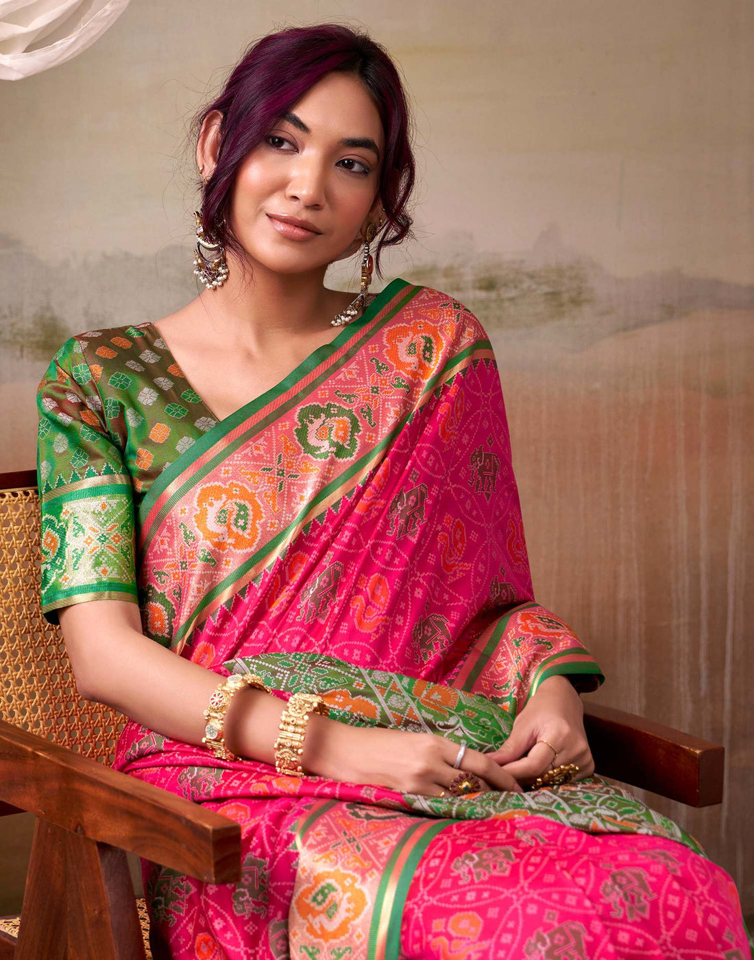 Dark Pink Silk Woven Patola Saree