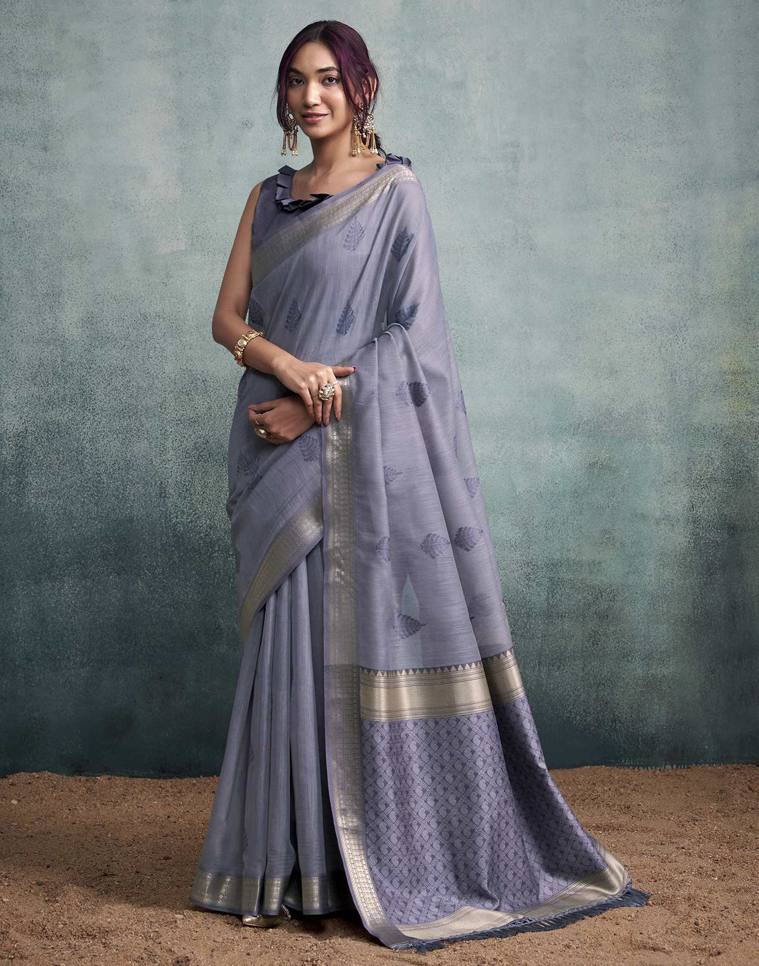 Dusty Purple Cotton Woven Saree
