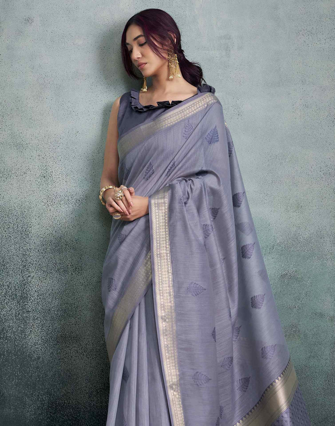 Dusty Purple Cotton Woven Saree