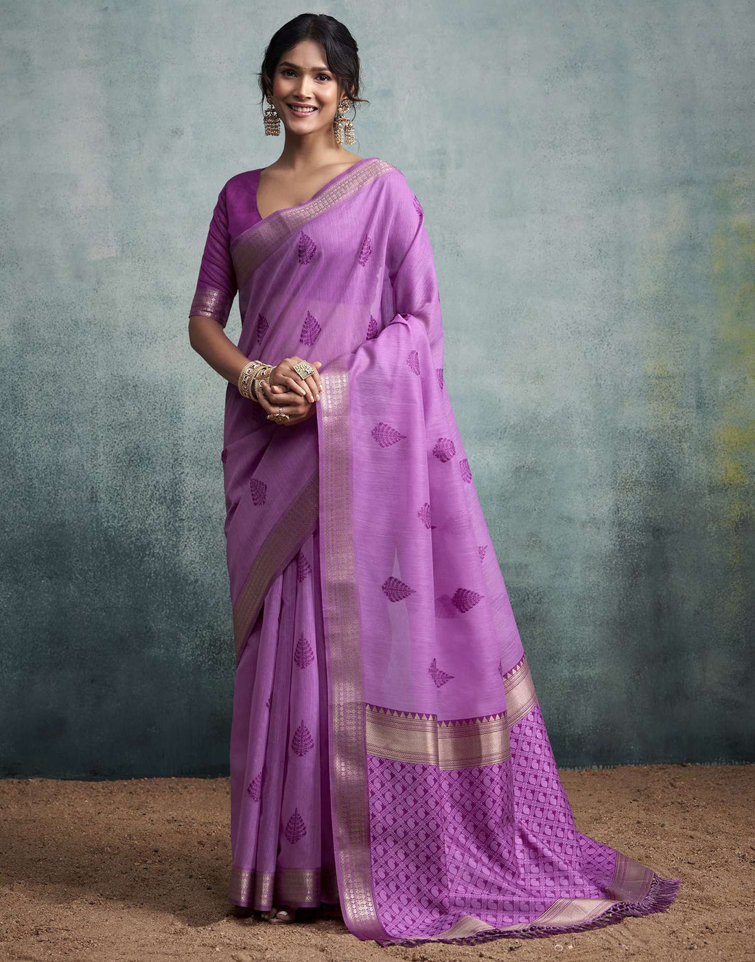 Lavender Pink Cotton Woven Saree