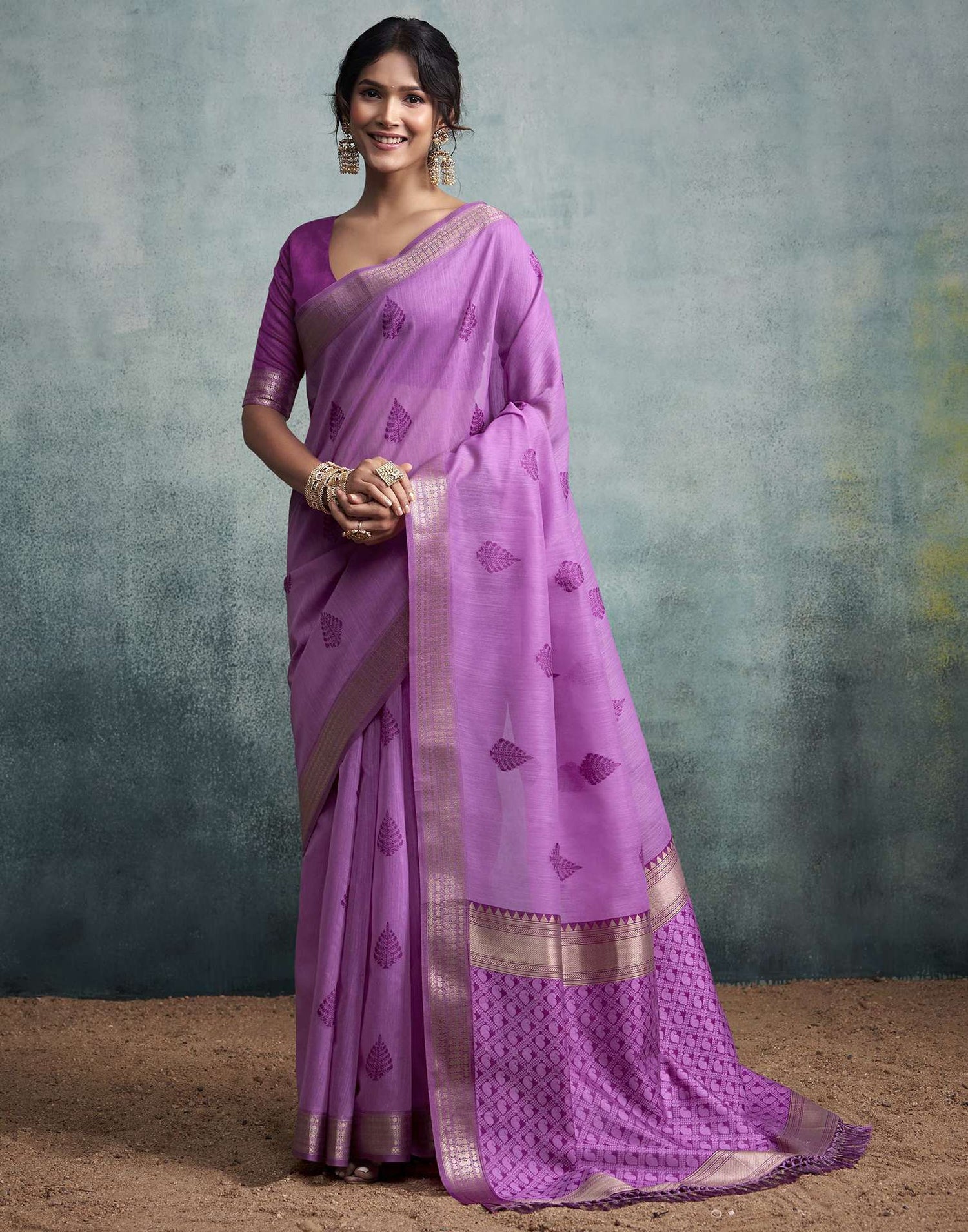 Lavender Pink Cotton Woven Saree