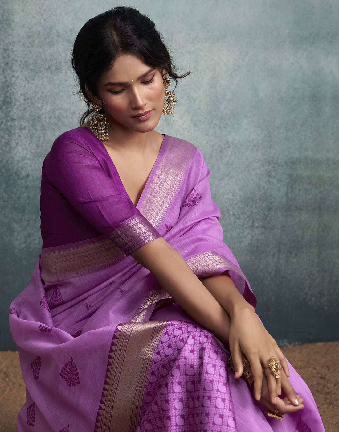 Lavender Pink Cotton Woven Saree
