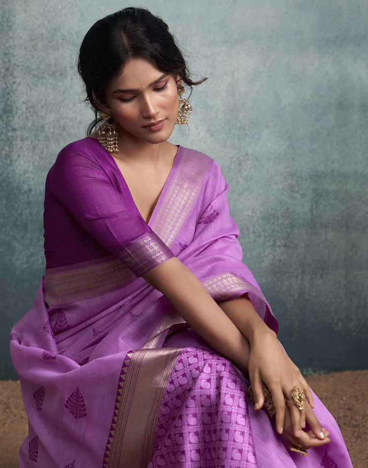 Lavender Pink Cotton Woven Saree
