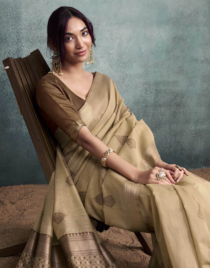 Dark Beige Cotton Woven Saree