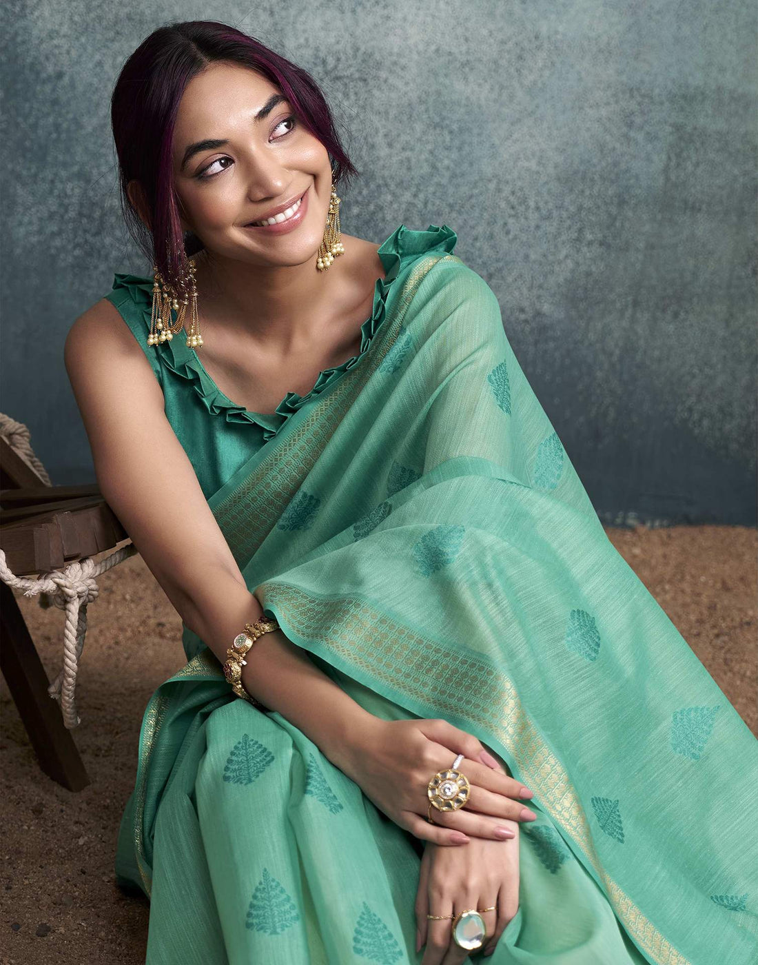 Teal Green Cotton Woven Saree