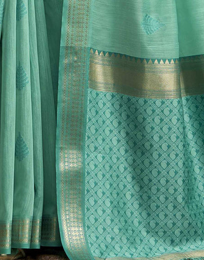 Teal Green Cotton Woven Saree