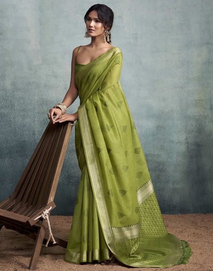 Mehandi Green Cotton Woven Saree