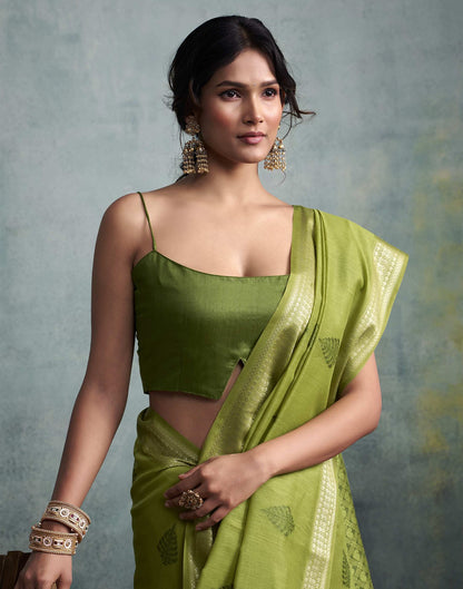 Mehandi Green Cotton Woven Saree