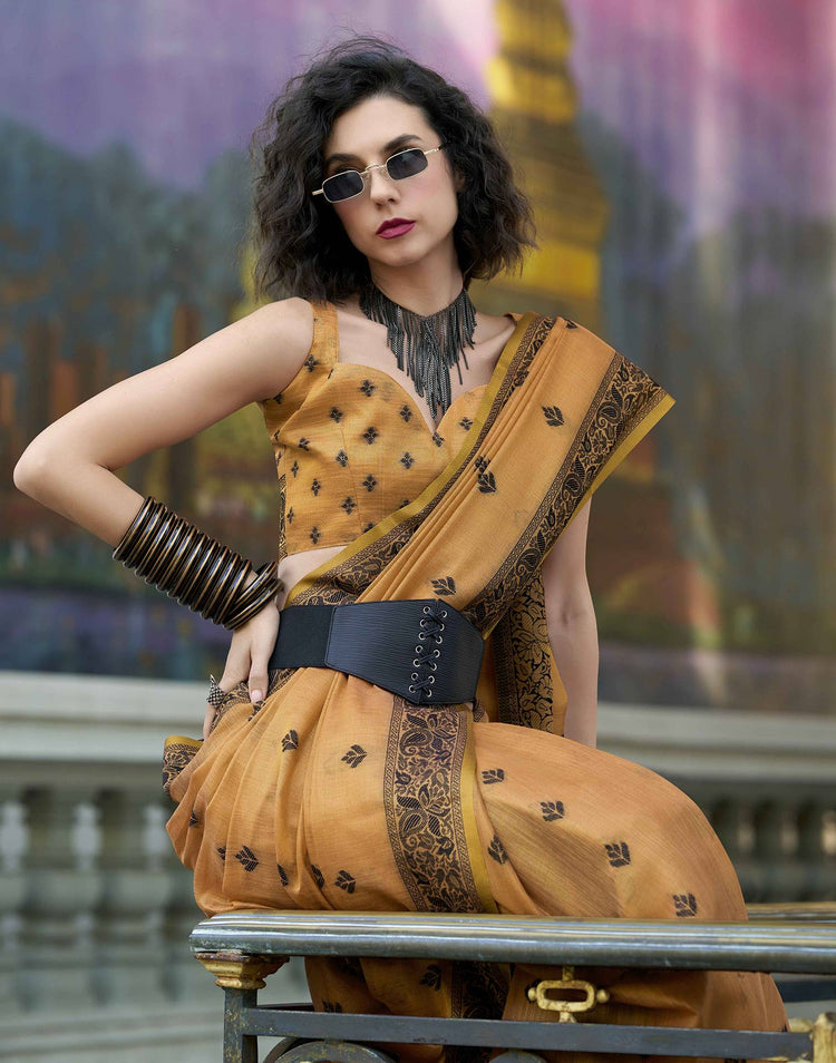 Light Orange Silk Woven Saree