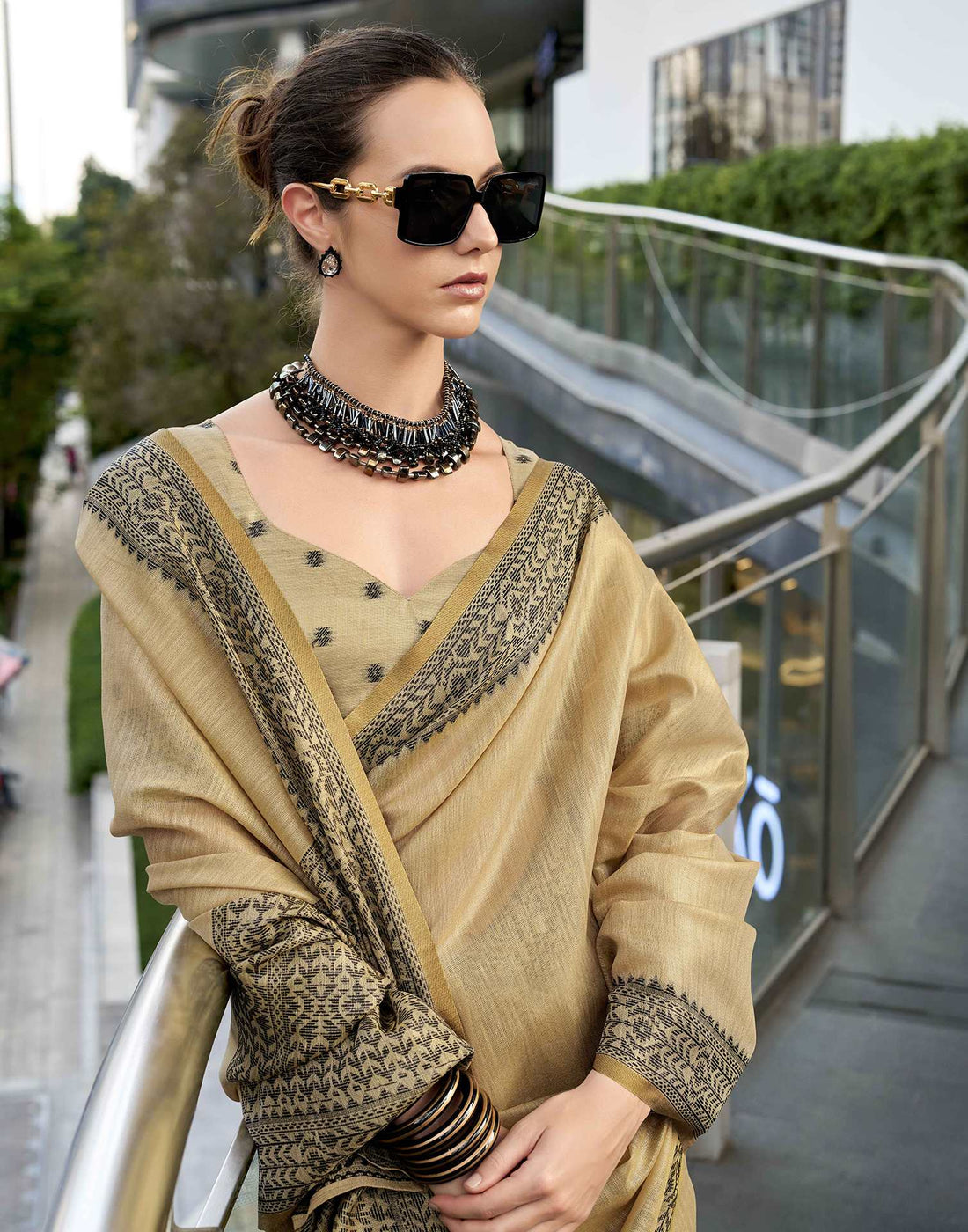 Dark Beige Silk Woven Saree