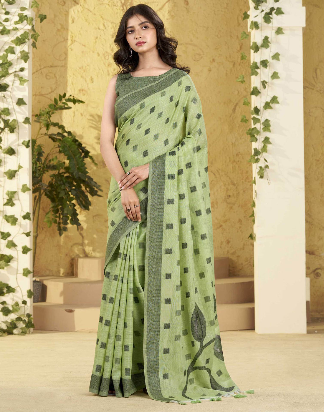 Pista Green Silk Woven Saree