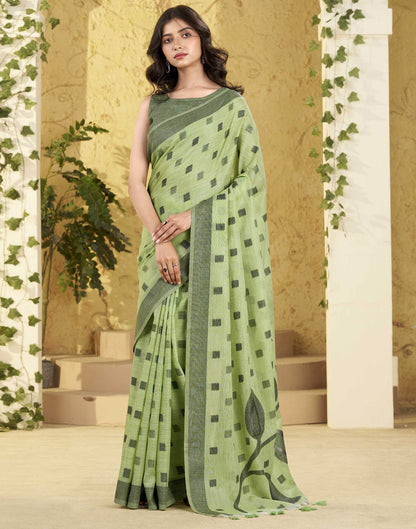 Pista Green Silk Woven Saree
