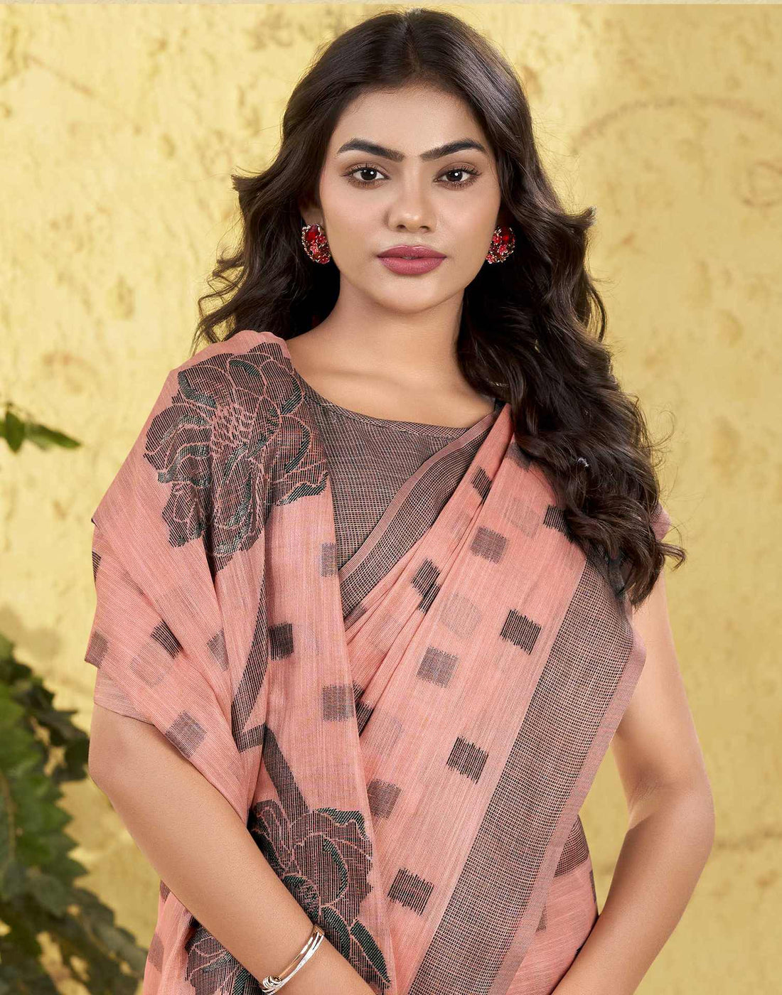 Peach Silk Woven Saree