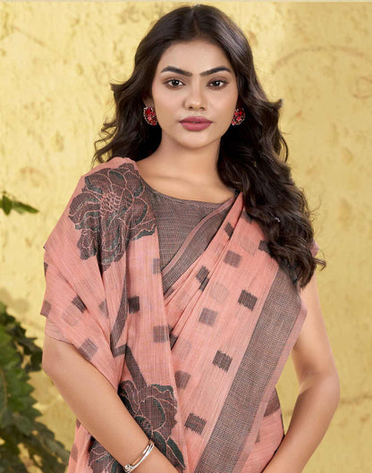 Peach Silk Woven Saree