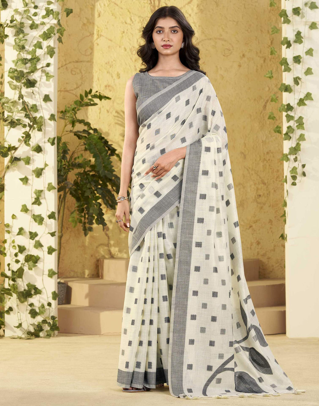 Off White Silk Woven Saree