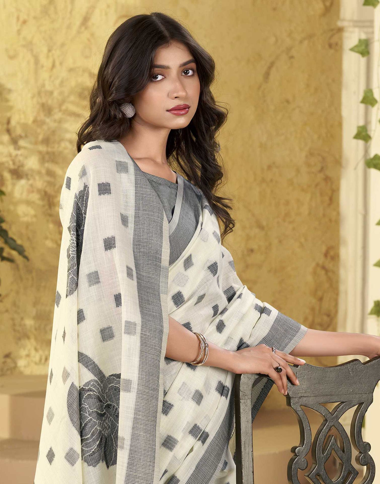 Off White Silk Woven Saree