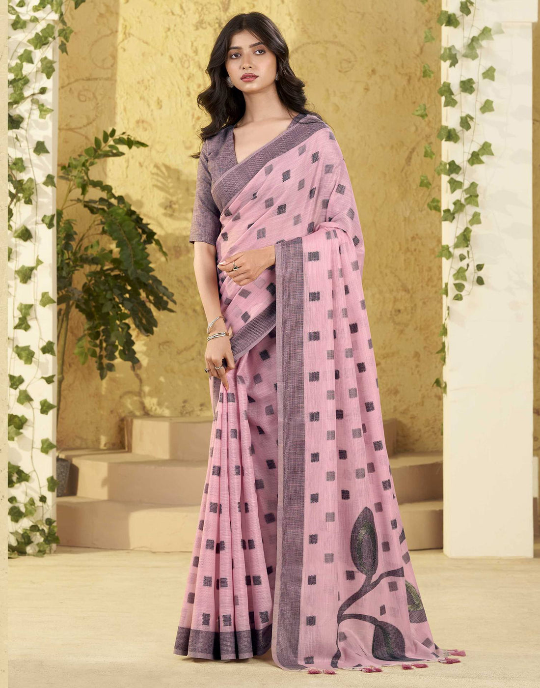 Pink Silk Woven Saree