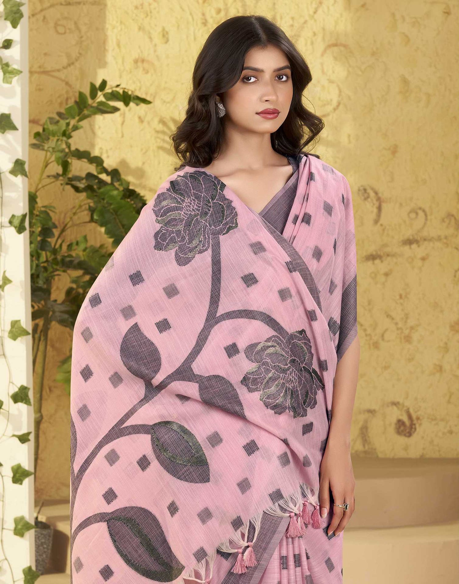 Pink Silk Woven Saree