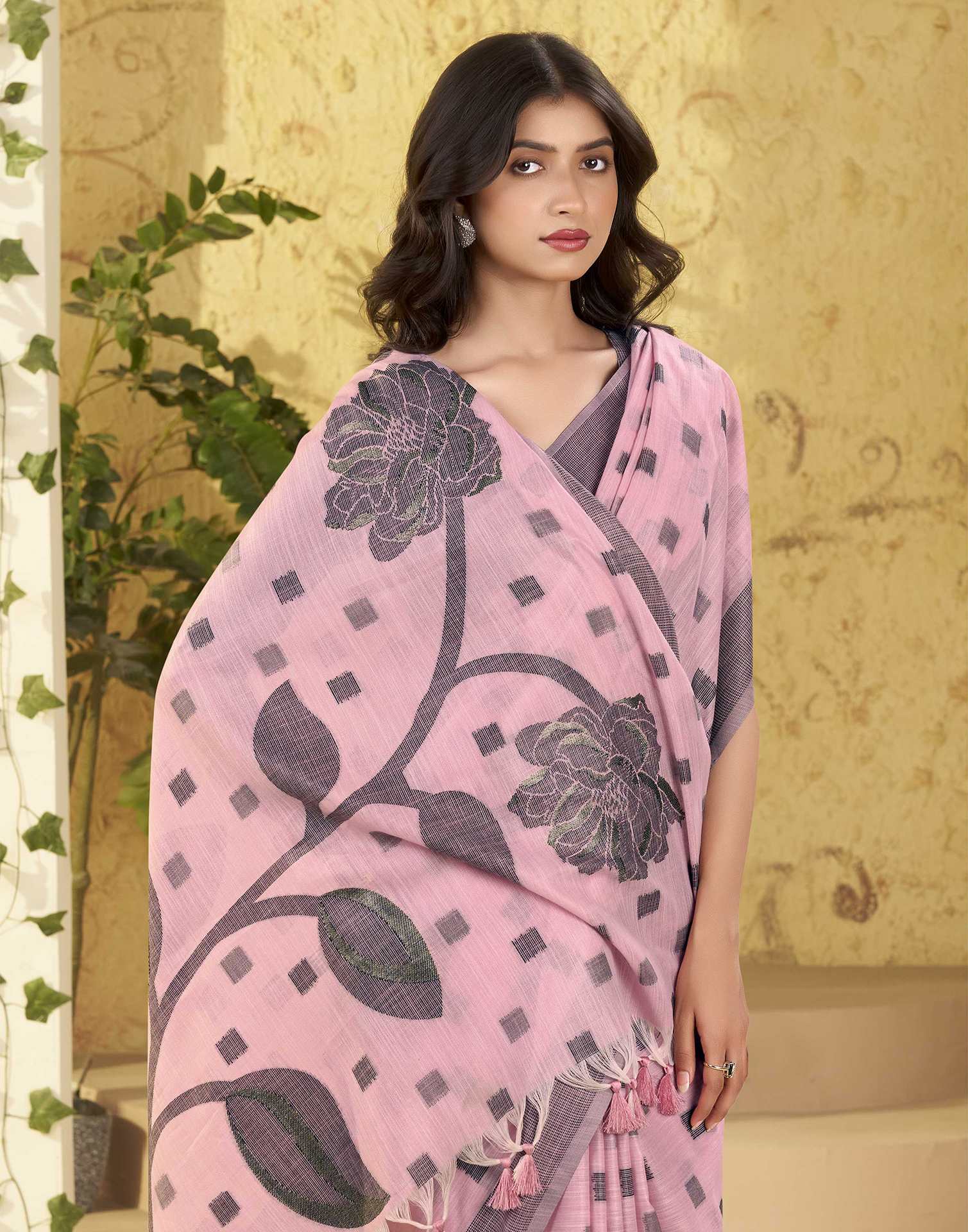 Pink Silk Woven Saree