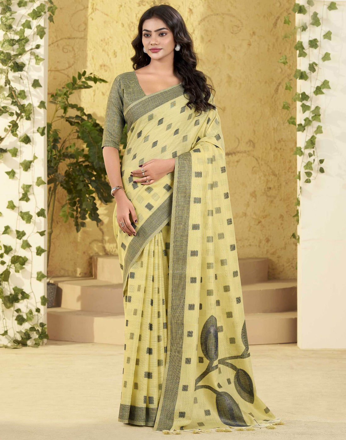 Light Yellow Silk Woven Saree