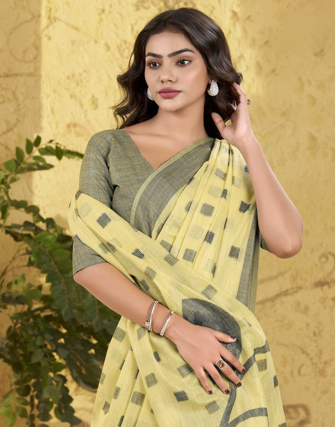 Light Yellow Silk Woven Saree