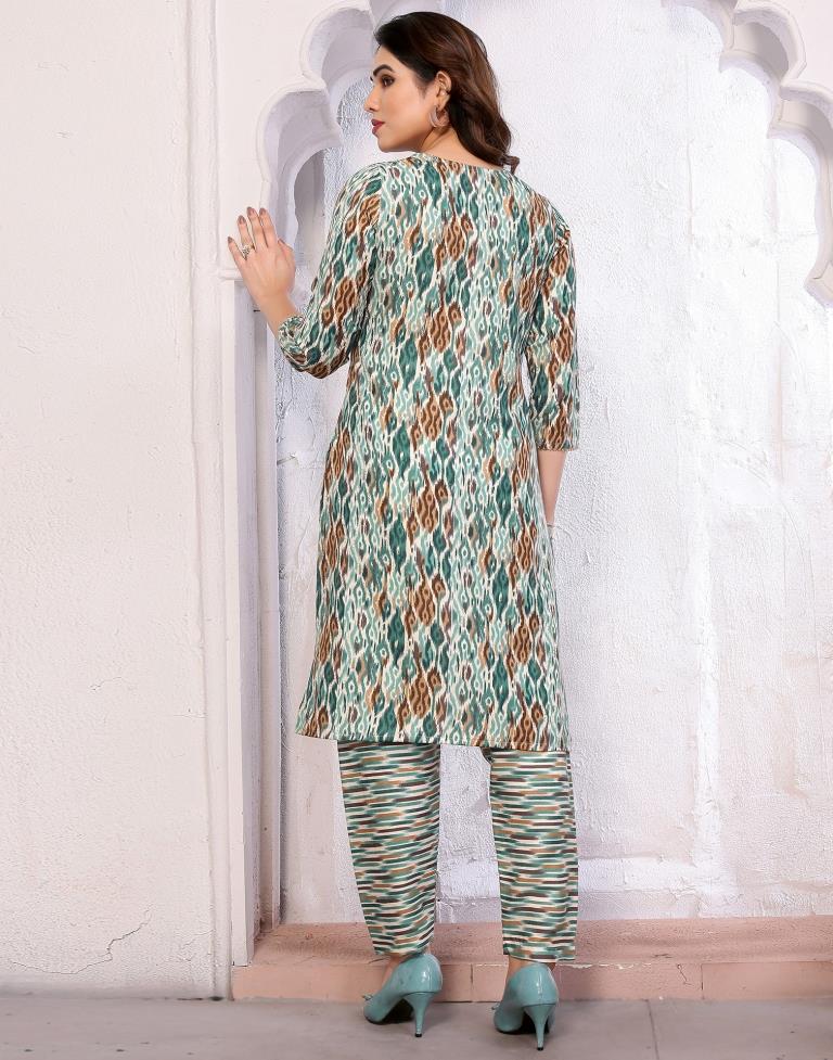 Sea Green Printed Kurta With Pant