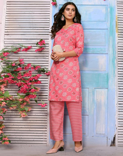 Pink Printed Kurta With Pant