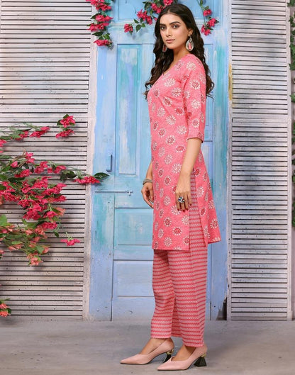 Pink Printed Kurta With Pant