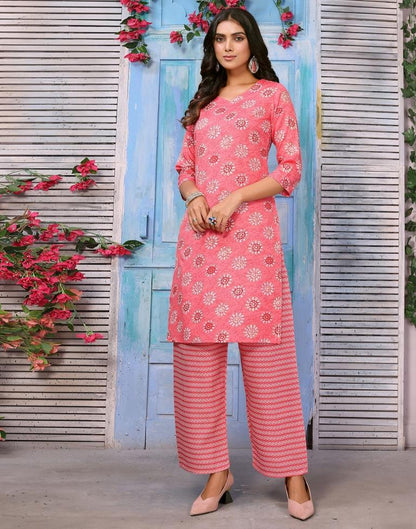 Pink Printed Kurta With Pant