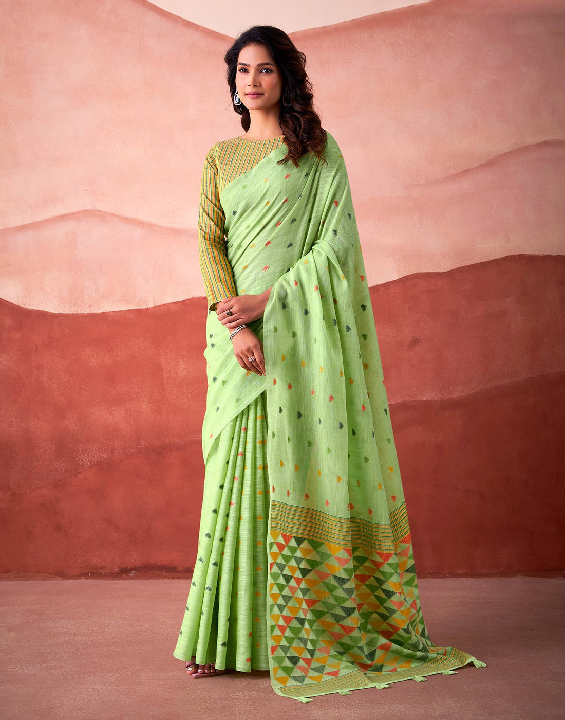 Pista Green Silk Woven Saree