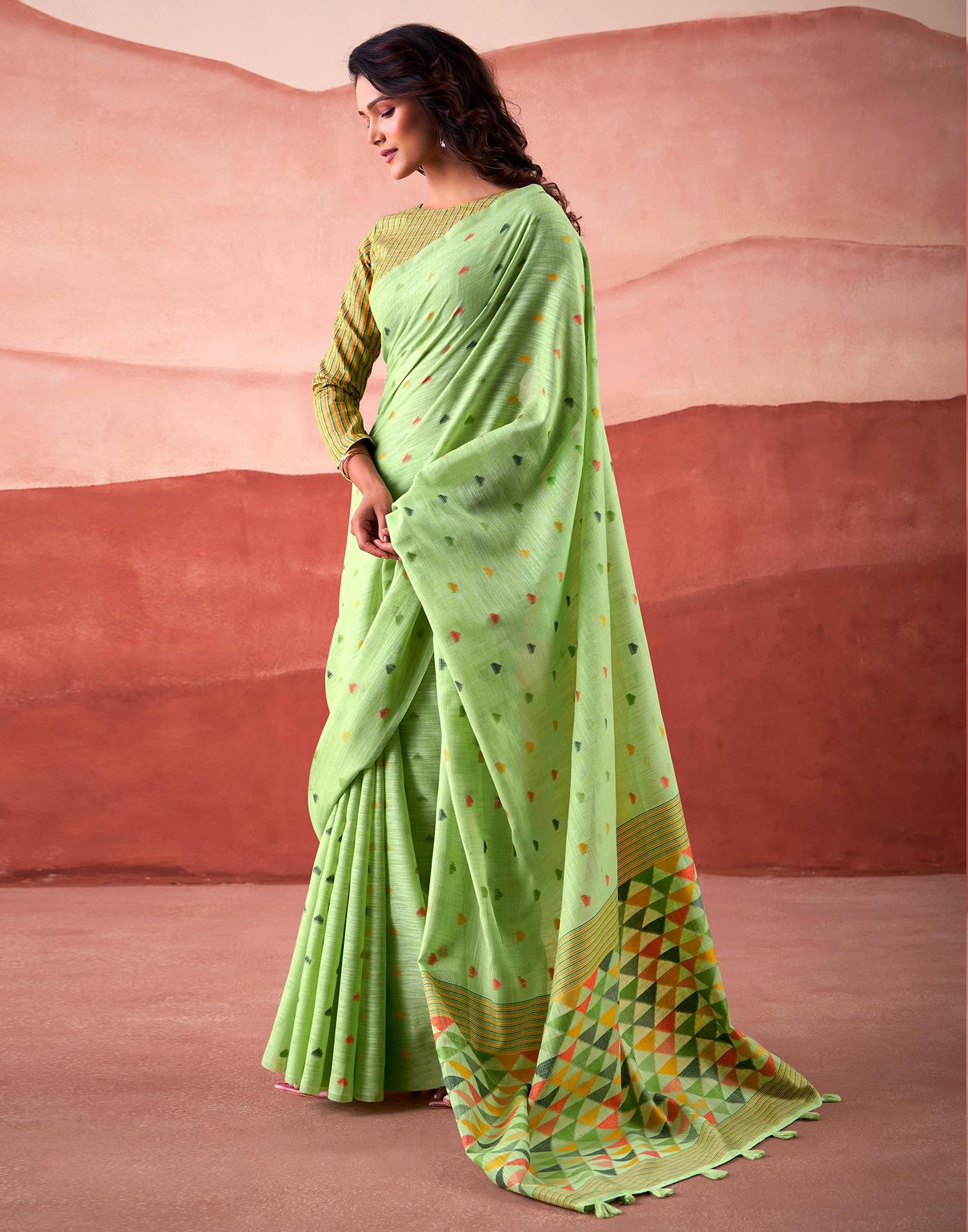 Pista Green Silk Woven Saree