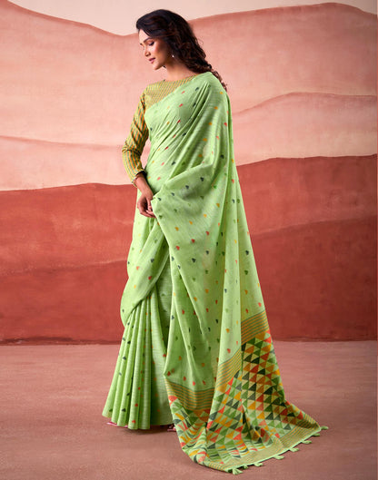 Pista Green Silk Woven Saree