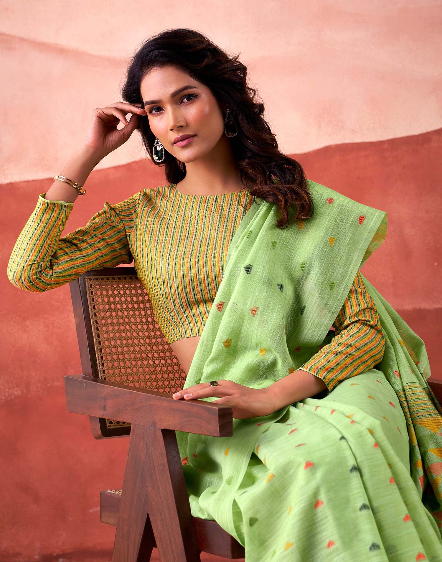 Pista Green Silk Woven Saree