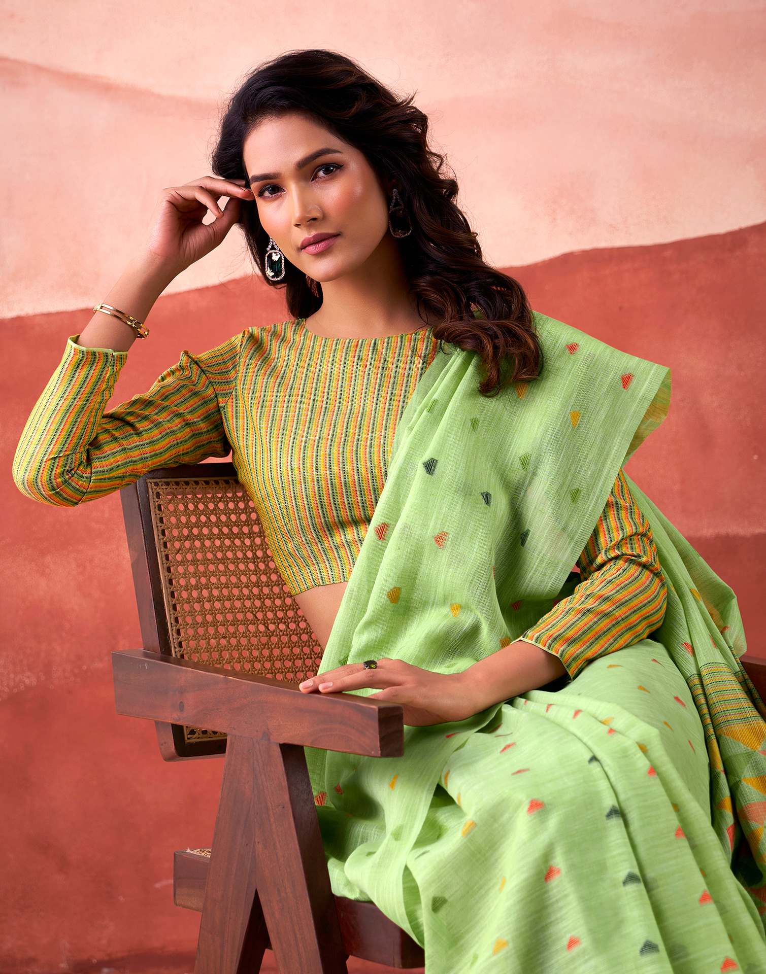 Pista Green Silk Woven Saree