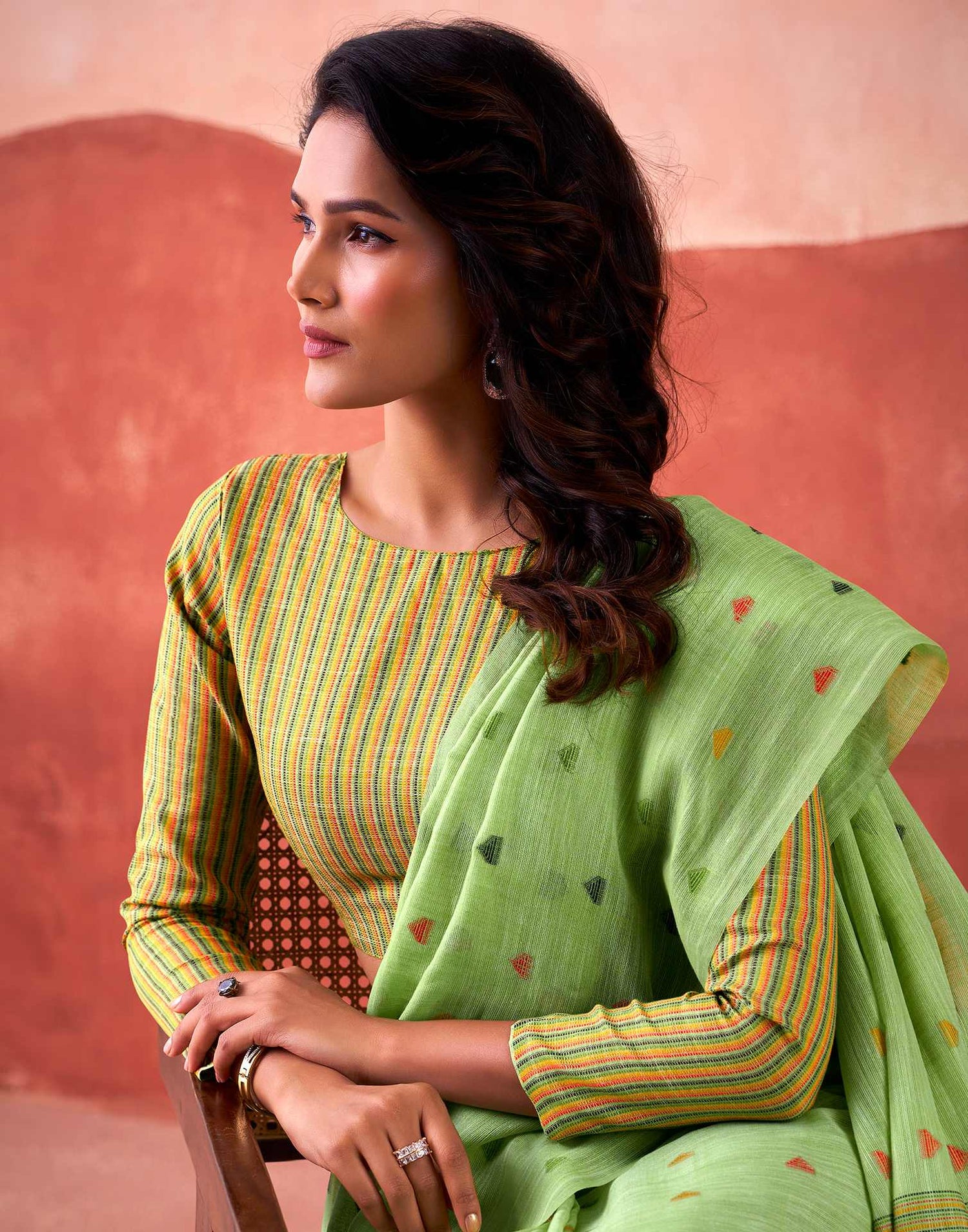 Pista Green Silk Woven Saree