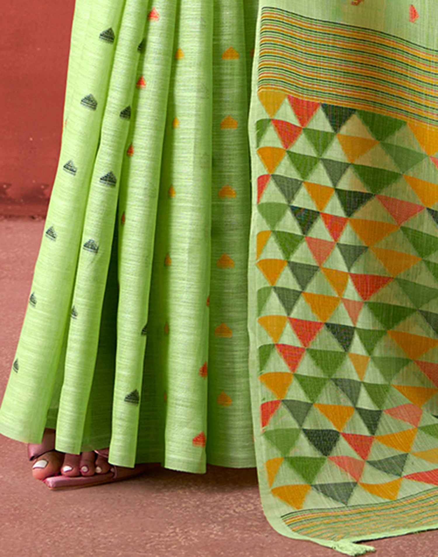 Pista Green Silk Woven Saree