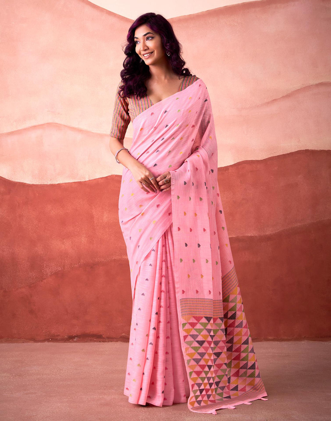 Pink Silk Woven Saree