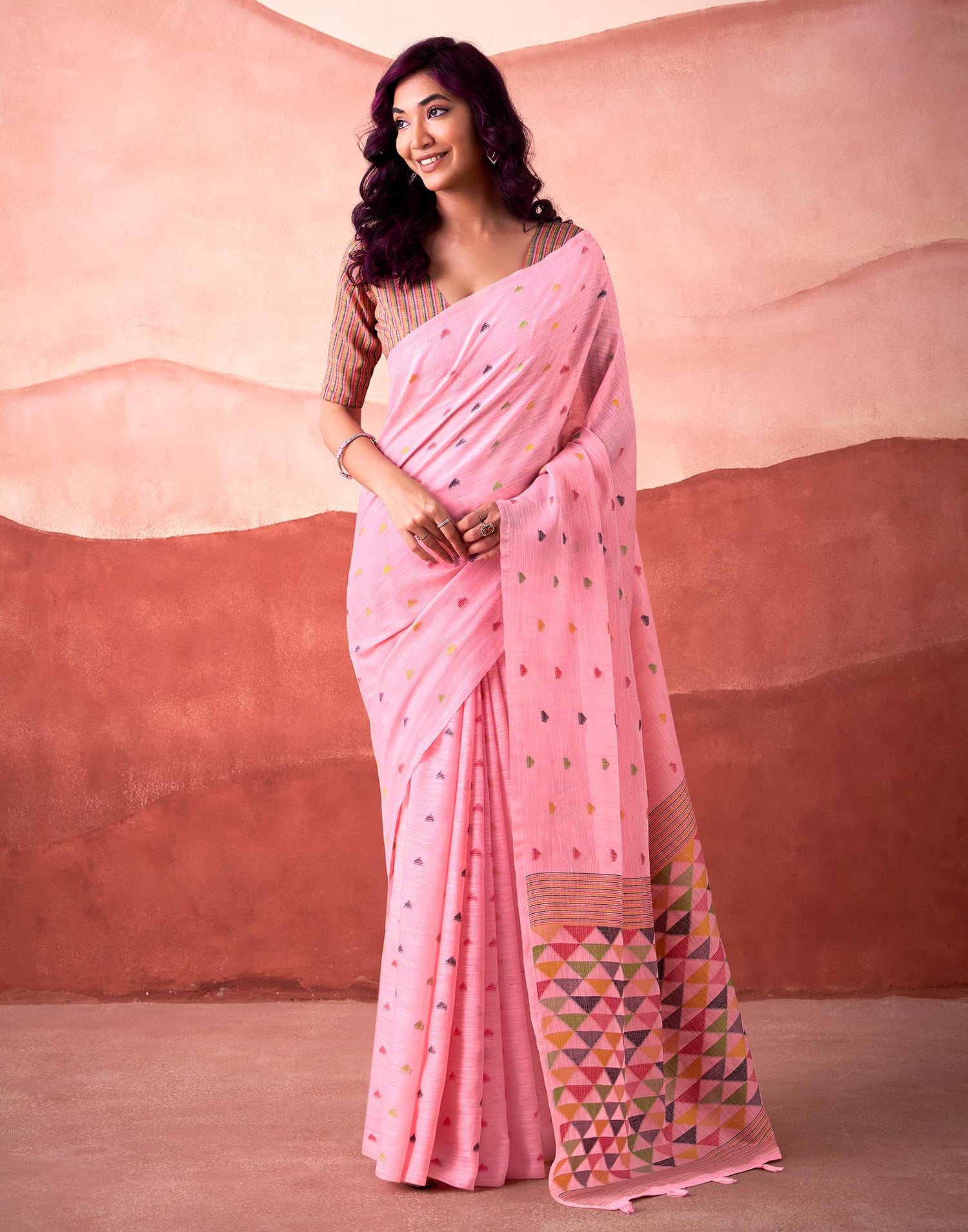 Pink Silk Woven Saree