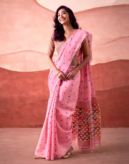 Pink Silk Woven Saree