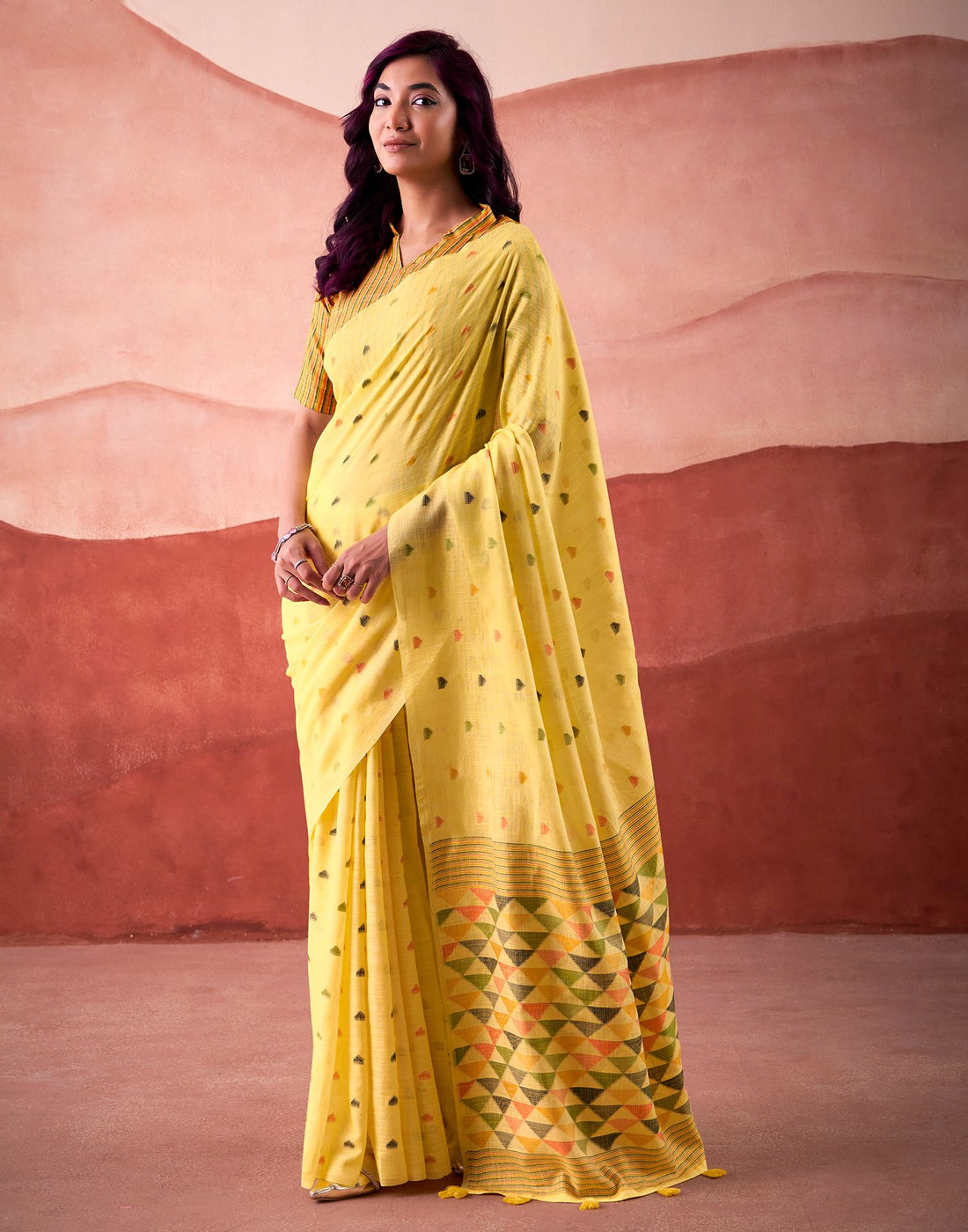 Yellow Silk Woven Saree