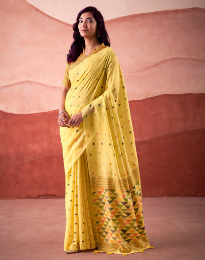 Yellow Silk Woven Saree