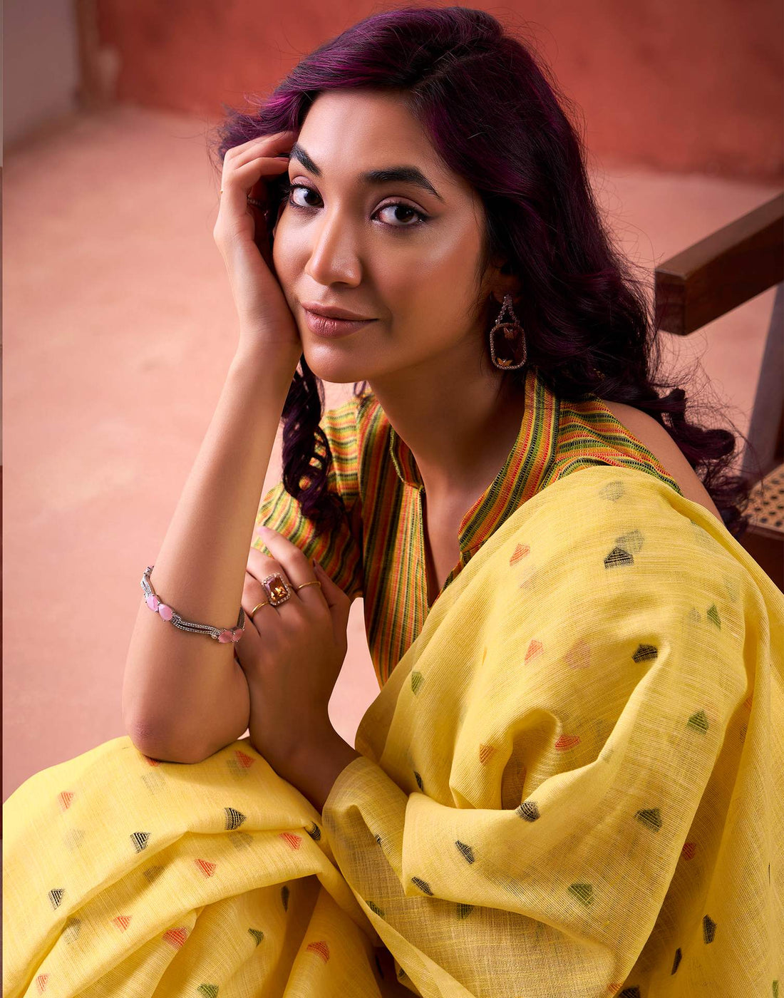Yellow Silk Woven Saree
