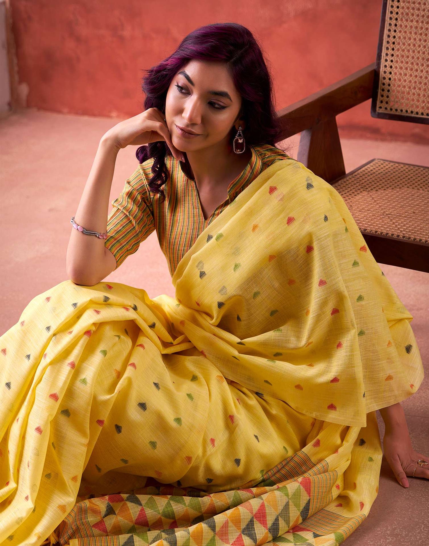 Yellow Silk Woven Saree